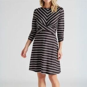 NWT AGB Black and White Inverted Stripe Midi Dress Women Size Large